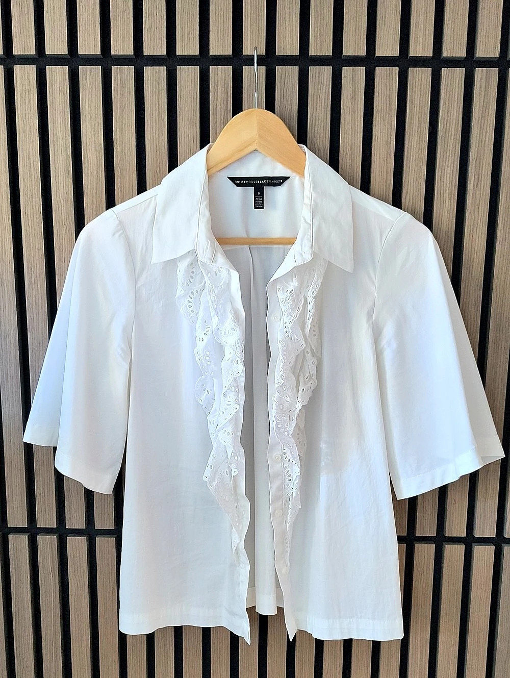 White House Black Market Kimono Sleeve Eyelet Shirt White Small